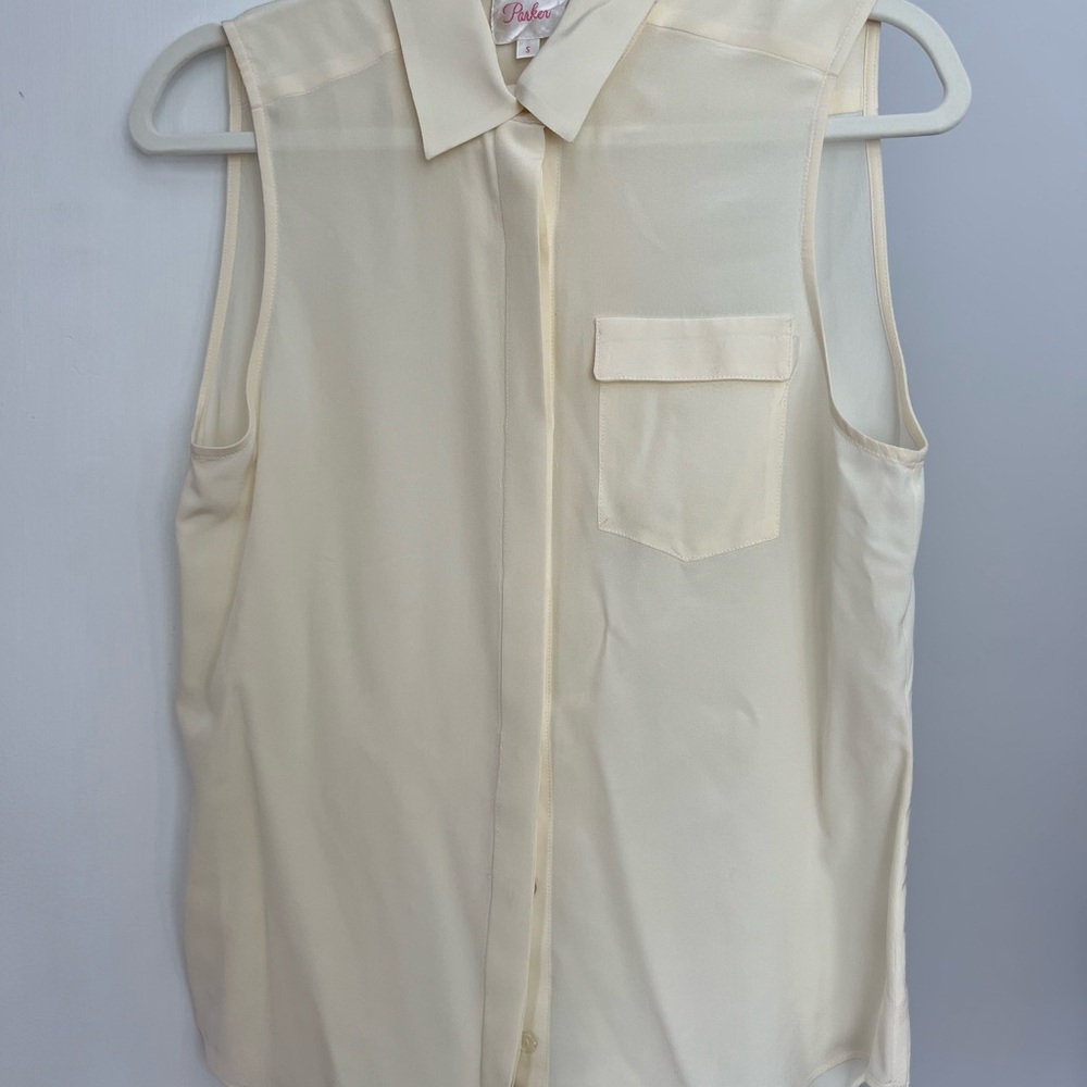 Parker Cream Sleeveless Buttoned Blouse